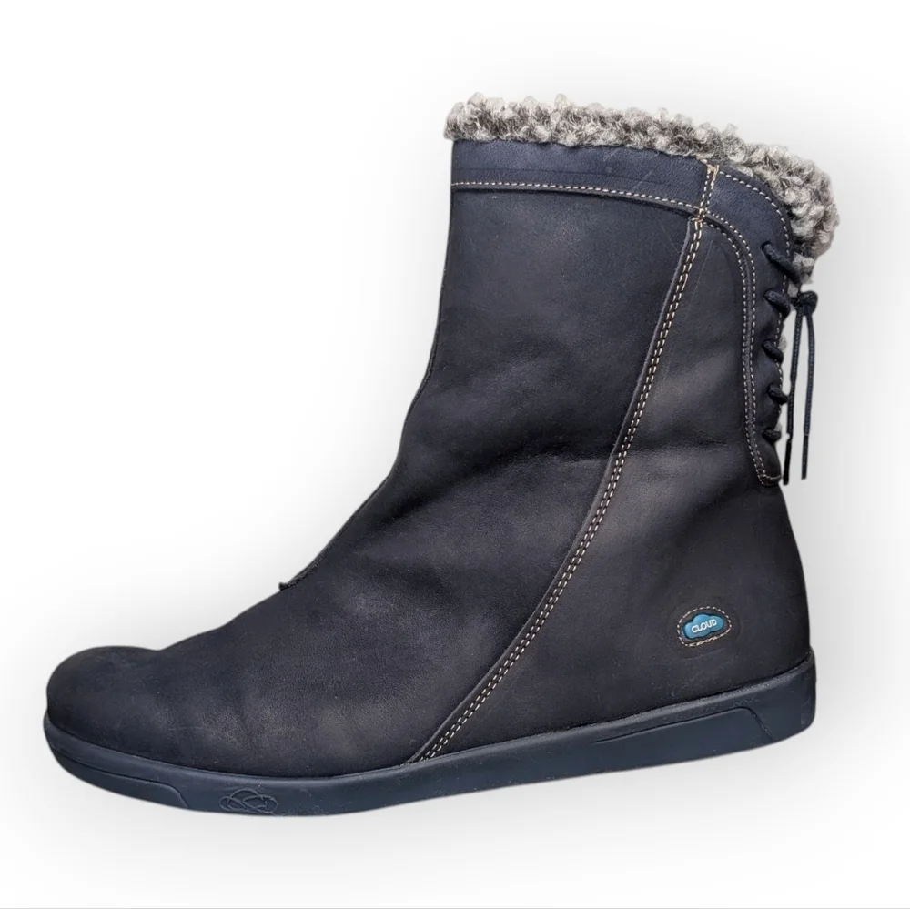 Cloud Footwear Navy Leather Faux Shearling Boot Portugal Sz 9.5-10 - NO OFFERS
